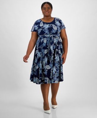 Robbie Bee - Plus Size Printed Short-Sleeve Midi Dress