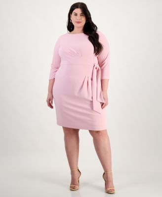 Tahari ASL - Plus Size Side-Tie Back-Belted 3/4-Sleeve Dress