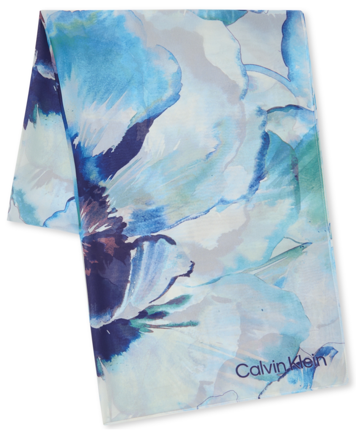 Calvin Klein Ethereal Floral Chiffon Wrap In Ethereal Blue