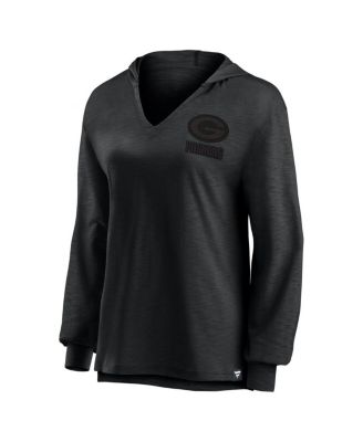 Women's Green Bay Packers Blackout Slub Hoodie V-Neck Long Sleeve T-Shirt