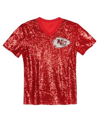 Big Girls Travis Kelce Red Kansas City Chiefs Sequin V-Neck Fashion Jersey