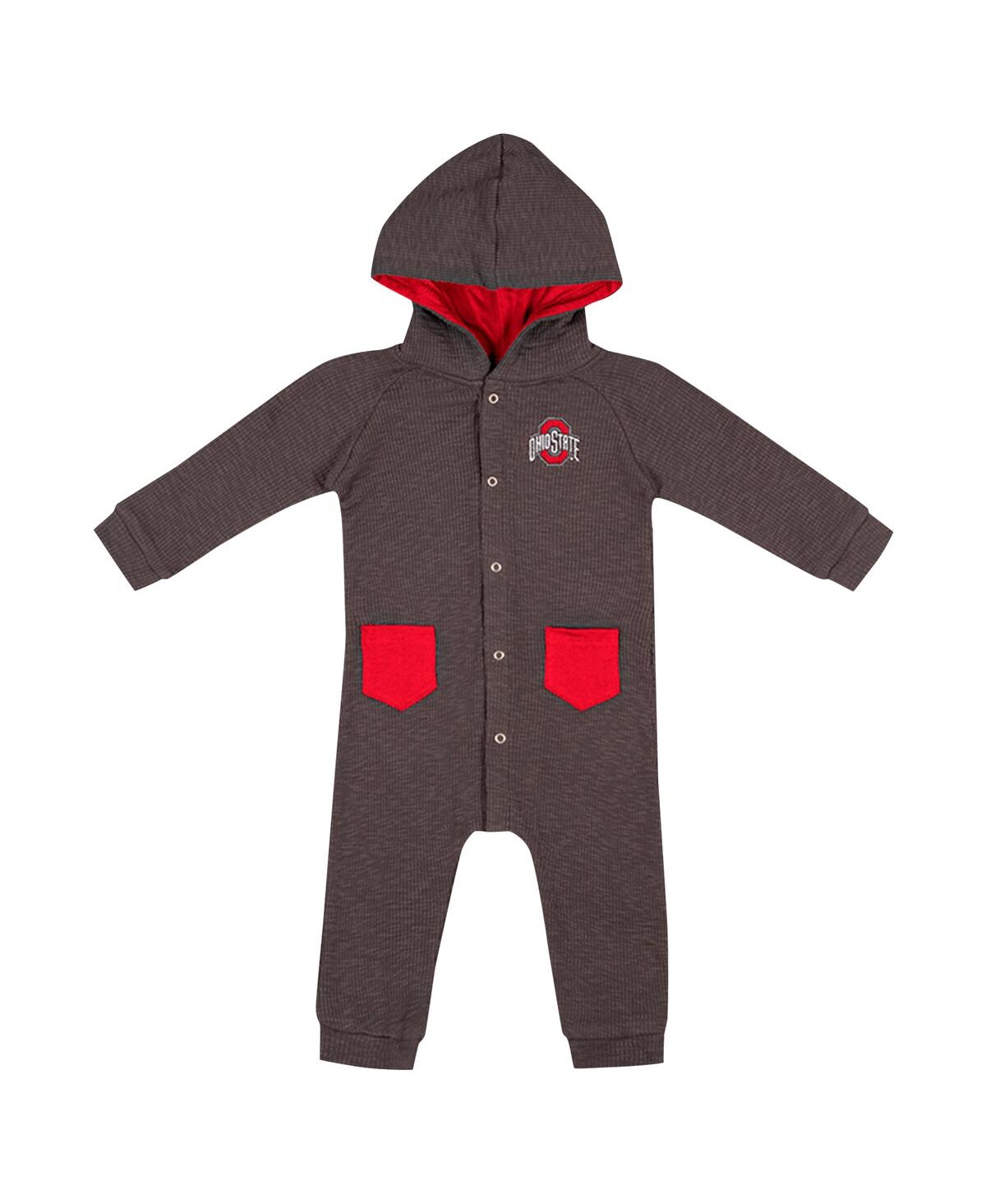 Colosseum Baby Boys And Girls Charcoal Ohio State Buckeyes Zando-zan Waffle Full-snap Hooded Romper In Charcoal