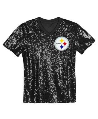 Big Girls T.J. Watt Black Pittsburgh Steelers Sequin V-Neck Fashion Jersey