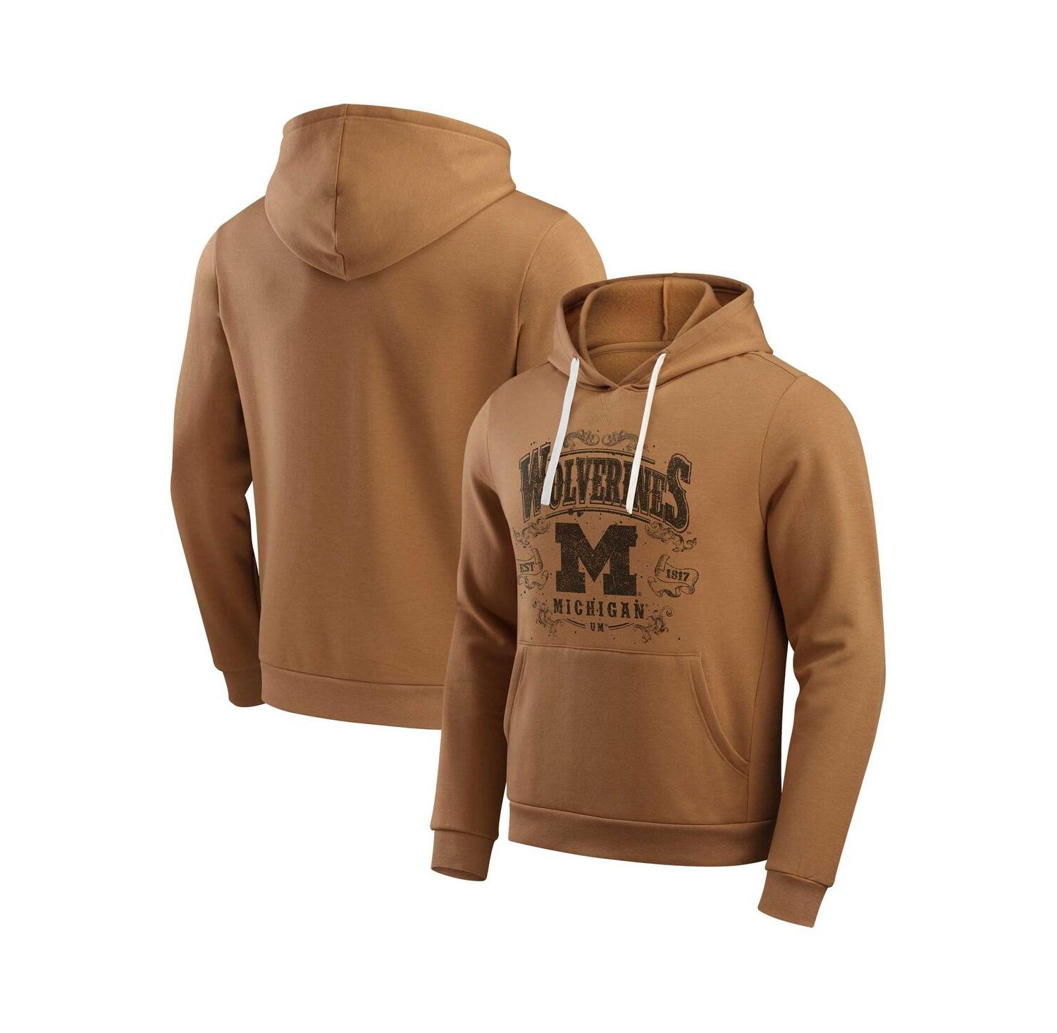 Men's Tan Michigan Wolverines Camp Fleece Tri-Blend Pullover Hoodie