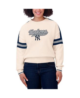 Women's Cream New York Yankees Stripe Pullover Sweater