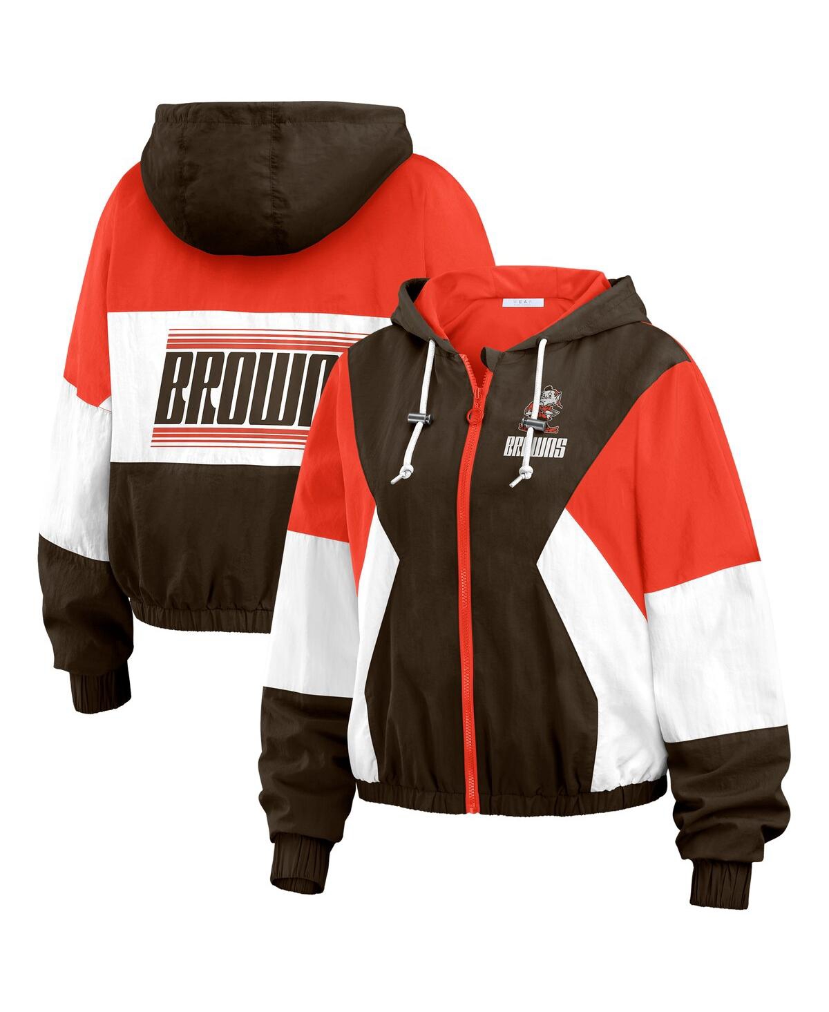 Wear By Erin Andrews Women's Brown/orange Cleveland Browns Color Block Full-zip Windbreaker Jacket In Brown,orange