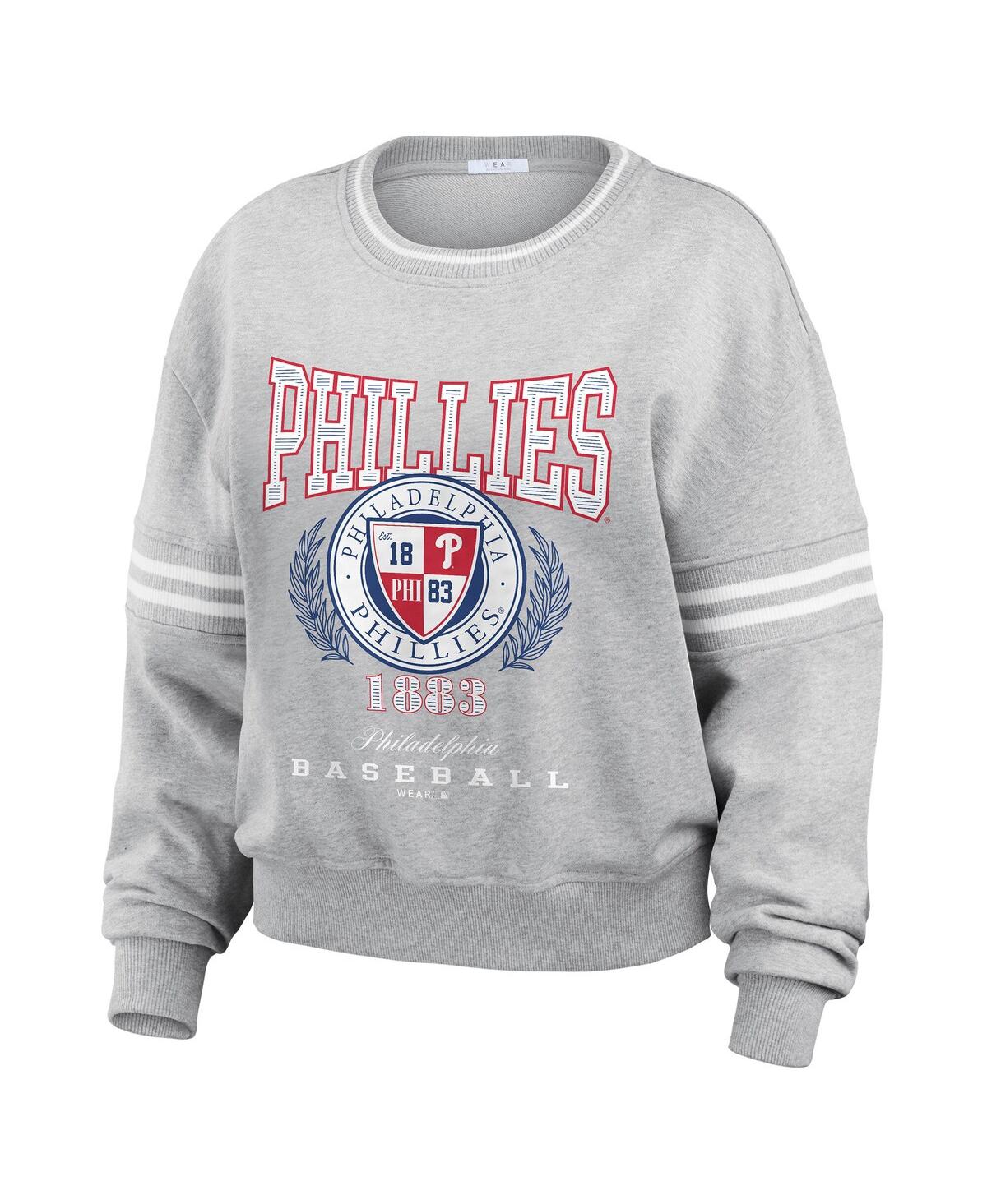 Shop Wear By Erin Andrews Women's Heather Gray Philadelphia Phillies Domestic Crest Pullover Sweatshirt