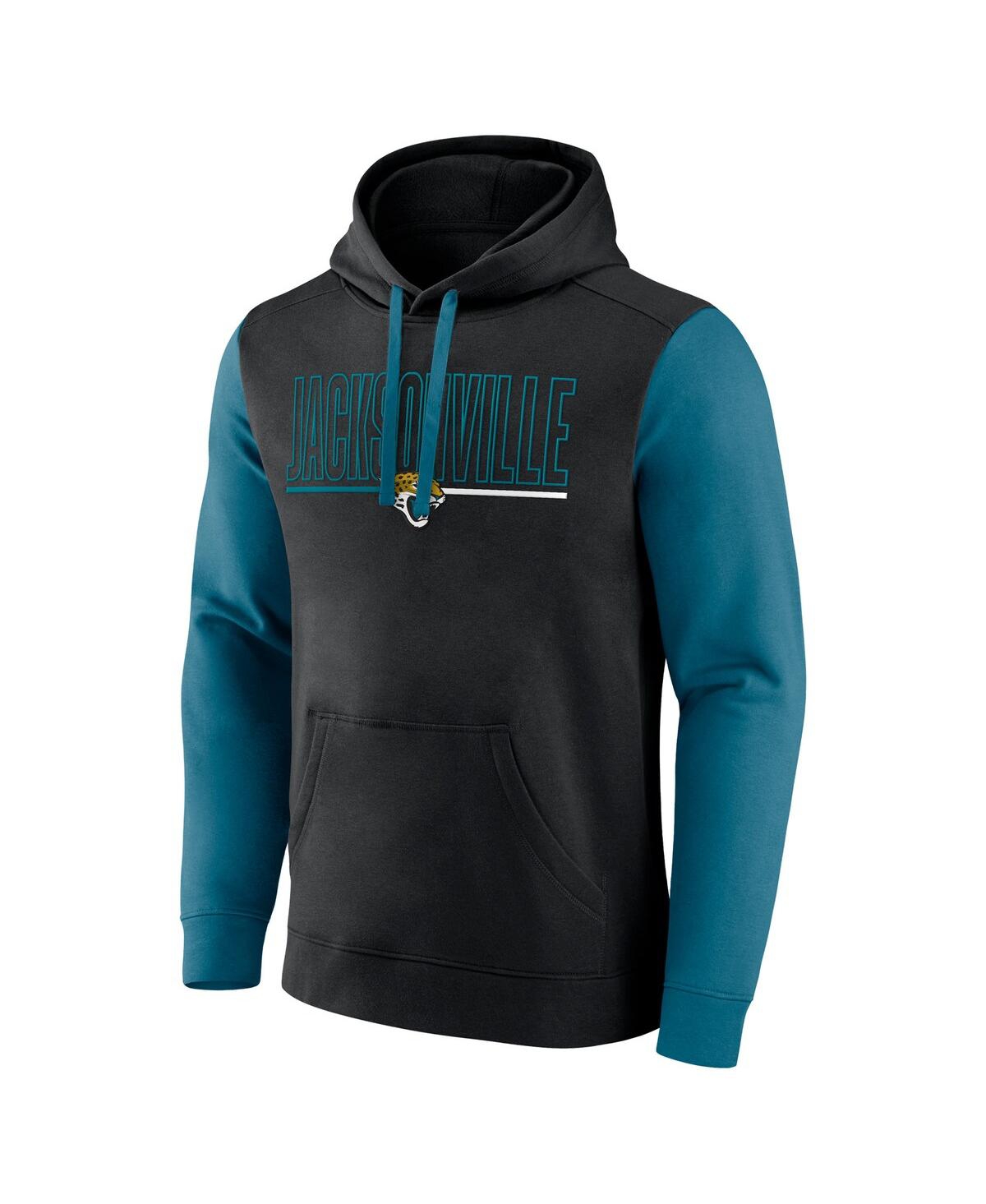 Fanatics Men's Black/teal Jacksonville Jaguars Outline Pullover Hoodie In Black,teal