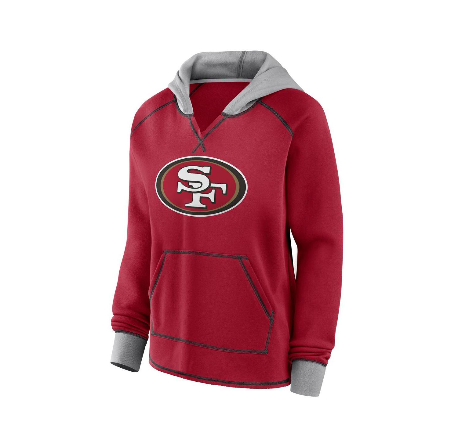 Women's Scarlet San Francisco 49ers Boom Fleece Pullover V-Neck Hoodie