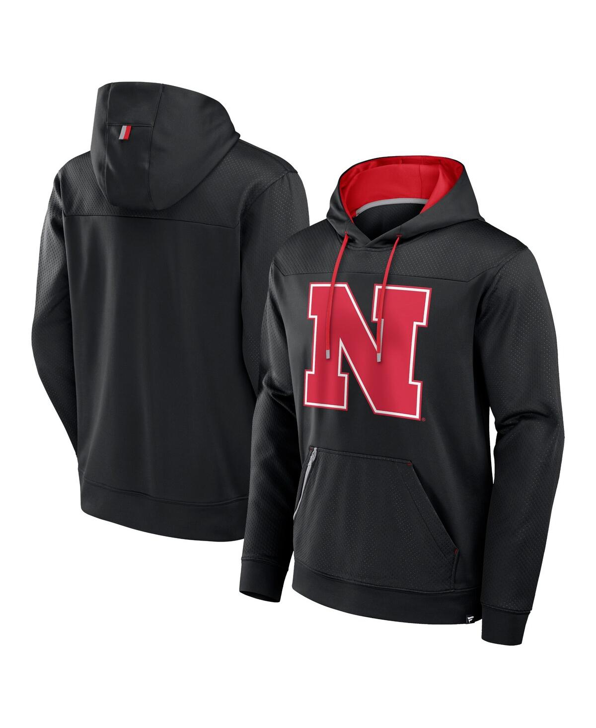 Fanatics Men's Black Nebraska Huskers Defender Dot Faded Primary Pullover Hoodie In Black