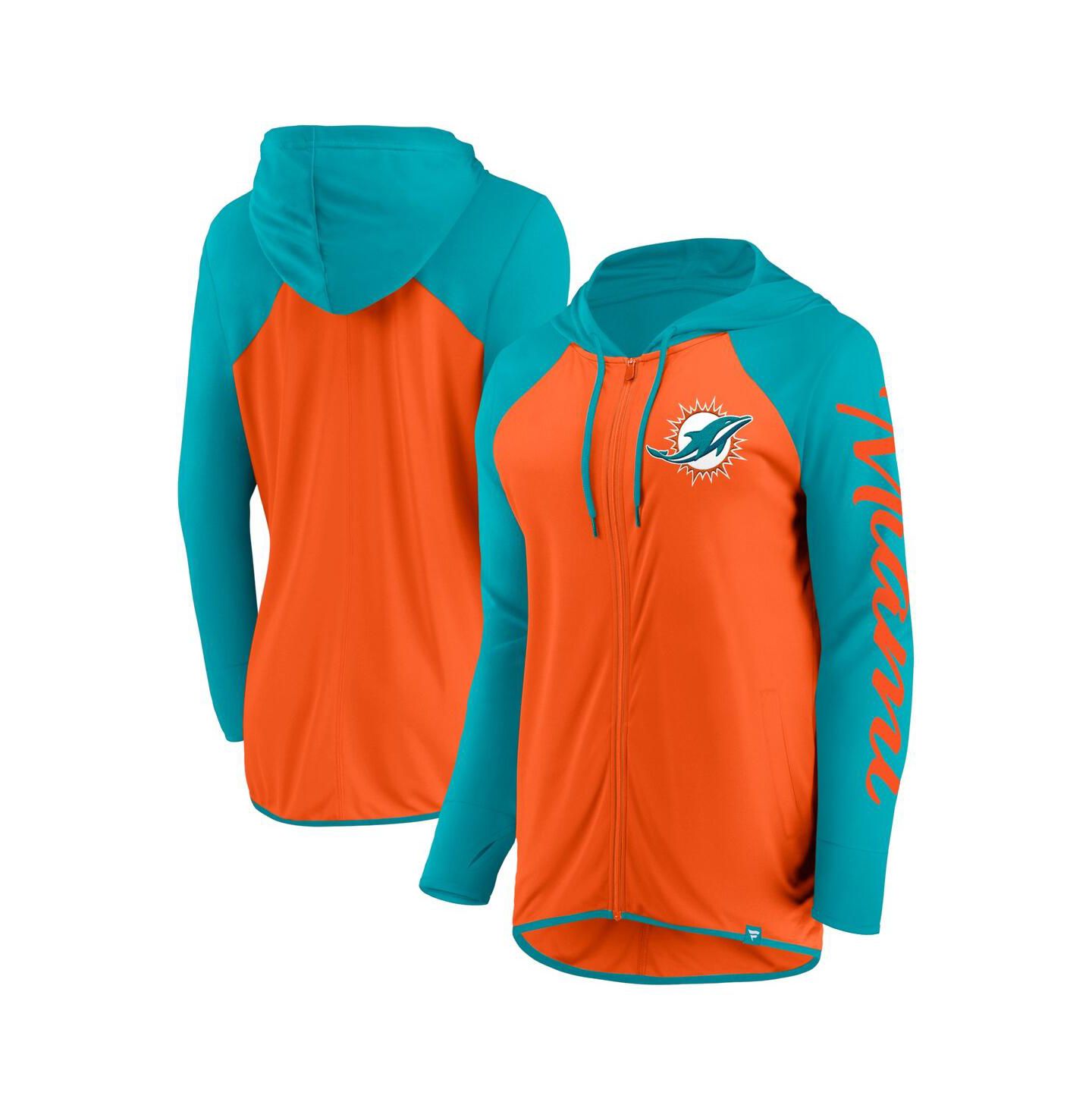 Женское худи Fanatics Orange/Aqua Miami Dolphins Script Full-Zip — фото 1