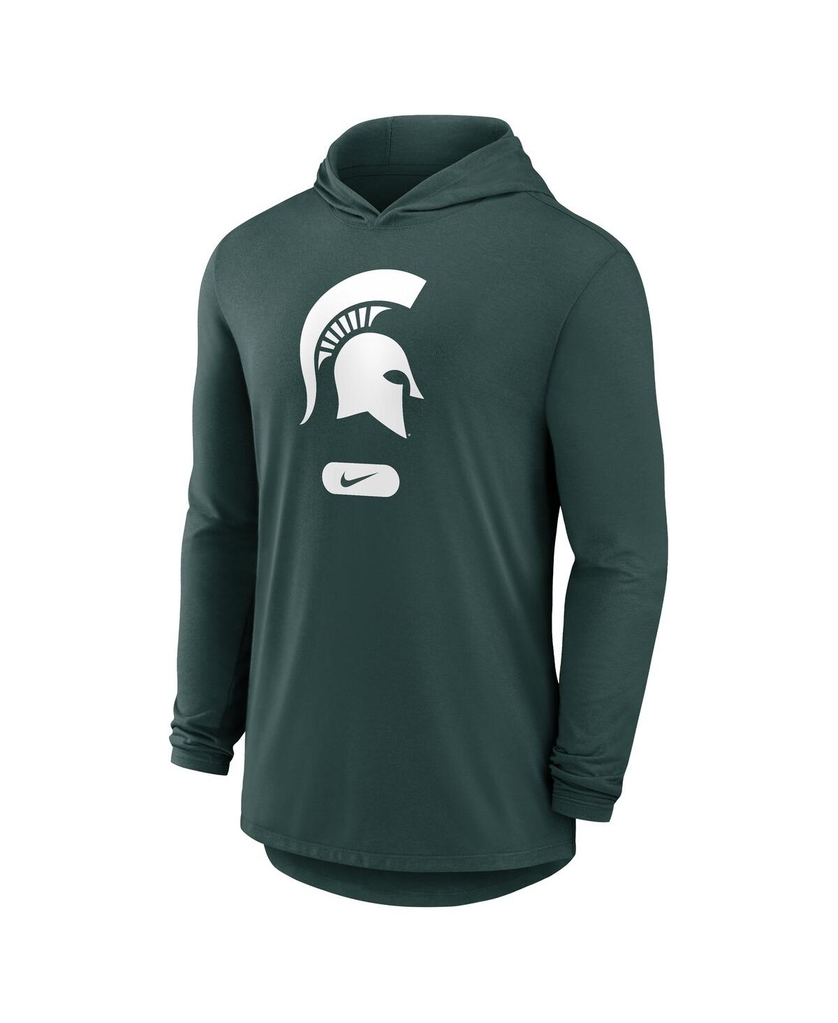 NIKE MEN'S GREEN MICHIGAN STATE SPARTANS LIGHTWEIGHT PERFORMANCE LONG SLEEVE HOODIE T-SHIRT