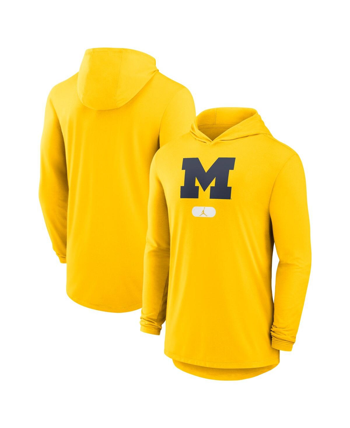 Men's Maize Michigan Wolverines Lightweight Performance Long Sleeve Hoodie T-Shirt - Maize