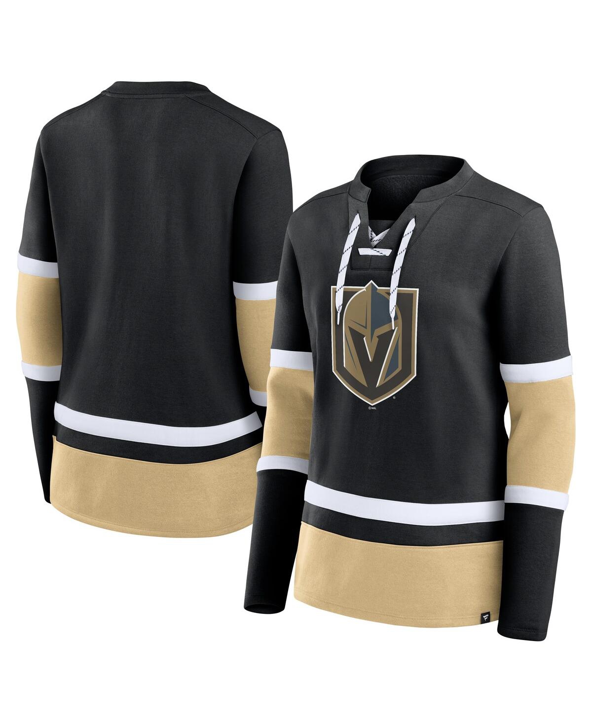 Fanatics Women's Black Vegas Golden Knights Prime Time Lace-up Long Sleeve T-shirt In Black