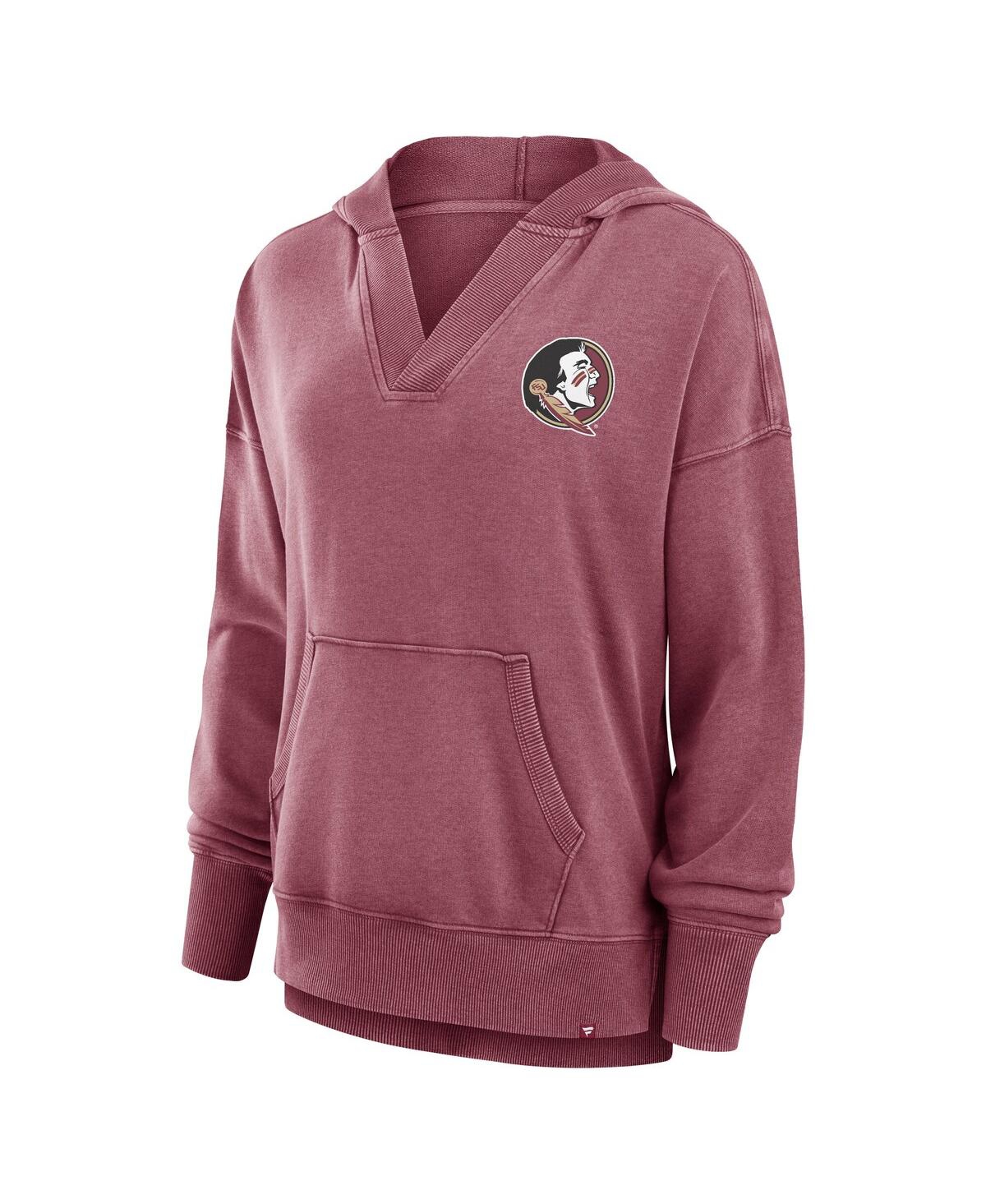 Fanatics Women's Garnet Florida State Seminoles Initiative Snow Wash French Terry V-neck Pullover Hoodie In Garnet