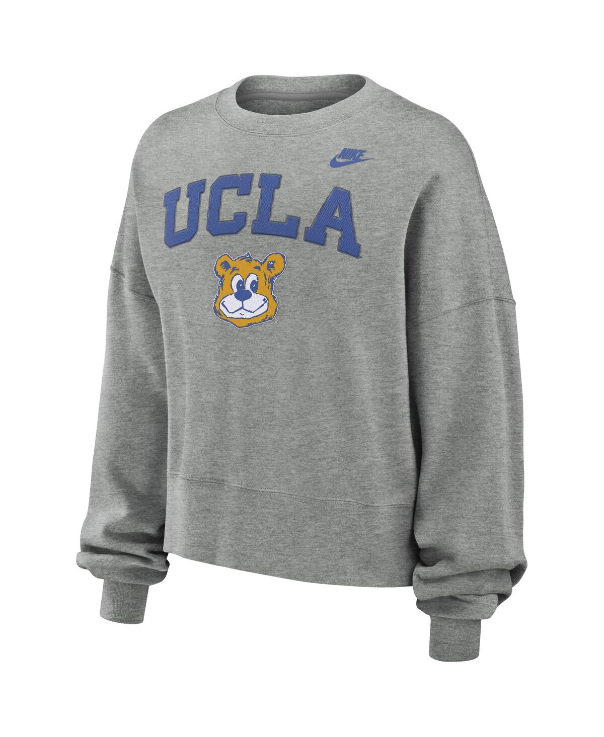 Nike Women's Heather Gray Ucla Bruins Legacy Fleece Classic Arch Oversized Cropped Tackle Twill Sweatshir In Heather Gray