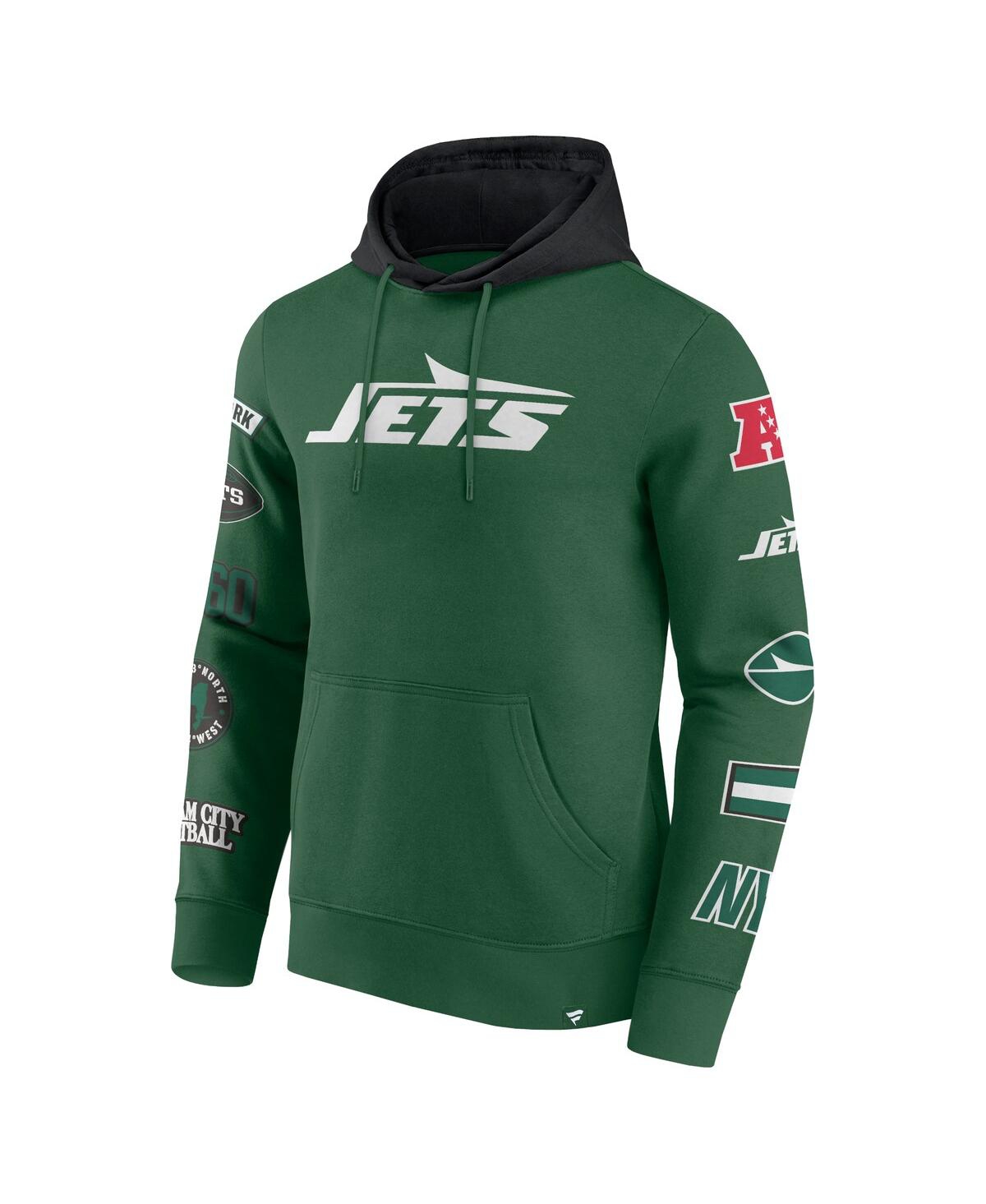Fanatics Men's Green/black New York Jets Patched Out Pullover Hoodie In Green,black