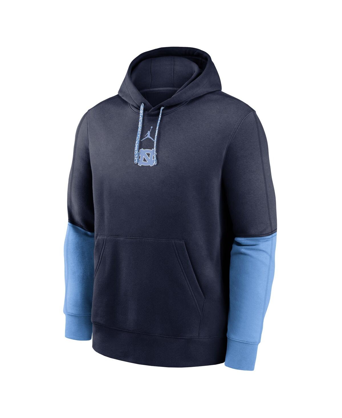 Shop Jordan Men's Navy/light Blue North Carolina Tar Heels 2024 Sideline Club Pullover Hoodie In Navy,light Blue
