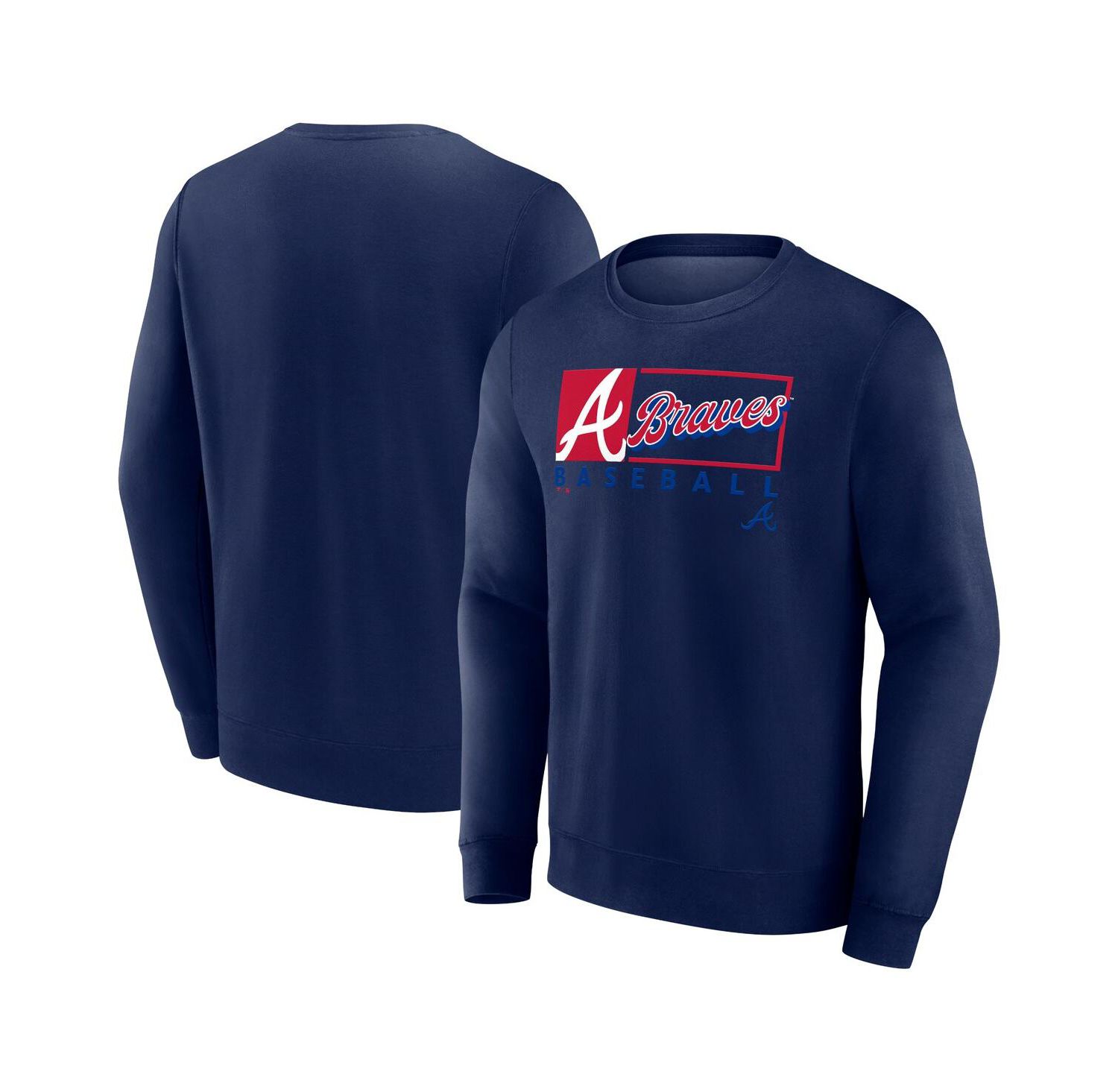 Men's Navy Atlanta Braves Focus Fleece Pullover Sweatshirt