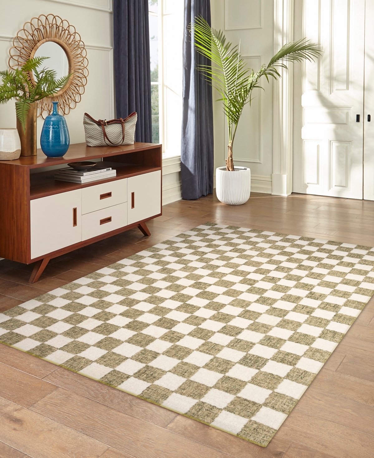 Liora Manne Savannah Checkerboard 3'6"x5'6" Area Rug In Sage