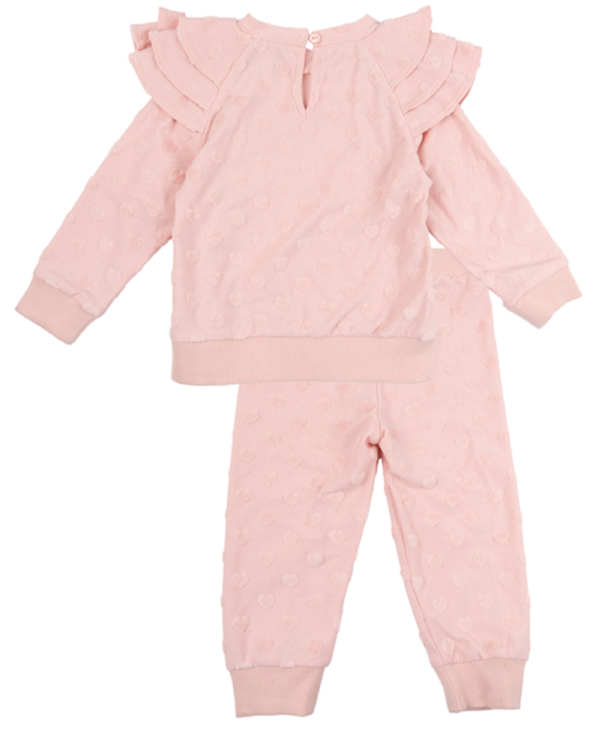 Rare Editions French Terry Ruffle Top & Joggers Set In Blush