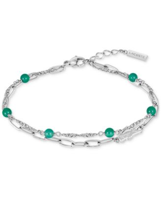 Deva Black Onyx Stone Bead Crocodile Charm Bracelet