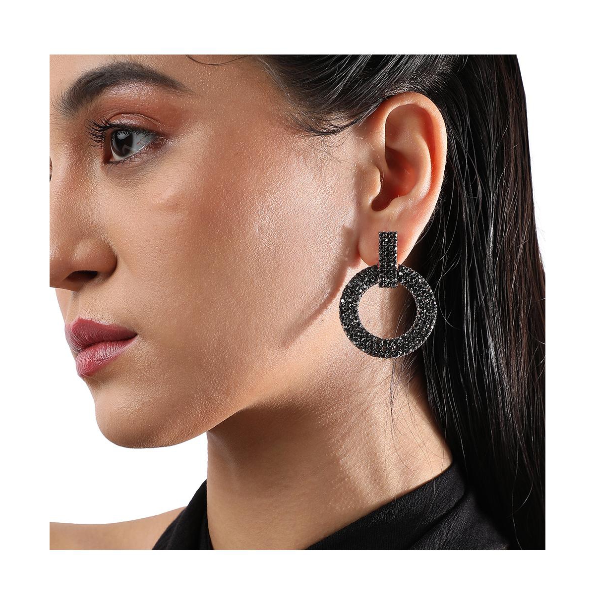 Sohi Clustered Hollow Circular Drop Earrings In Silver