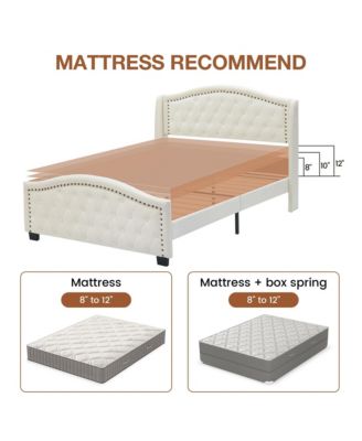 Queen Size Upholstered Platform Bed Frame with Tall Headboard 47.2"