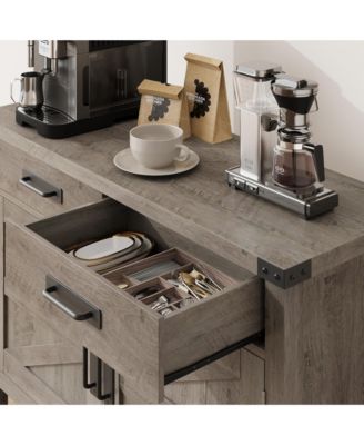 Farmhouse Wood Console Table with Cabinet, Drawers, and Storage – Entryway, Coffee Bar, Sideboard