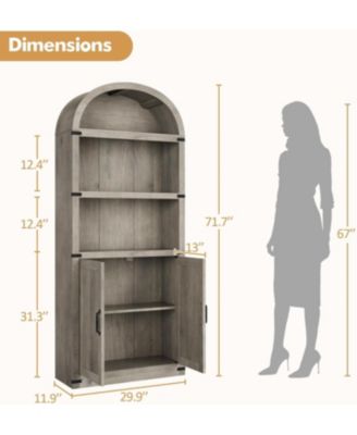 Bookcase with Doors Arched Bookshelf 71.65in Tall Bookcase Farmhouse Cabinet