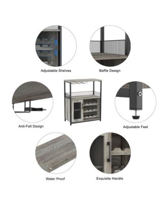 Wine Bar Cabinet with Detachable Wine Rack, Bar Rack Cabinet with Glass Holder and 1 Drawer, Mesh Door, Small Sideboard and Buffet Cabinet for Liquor and Glasses