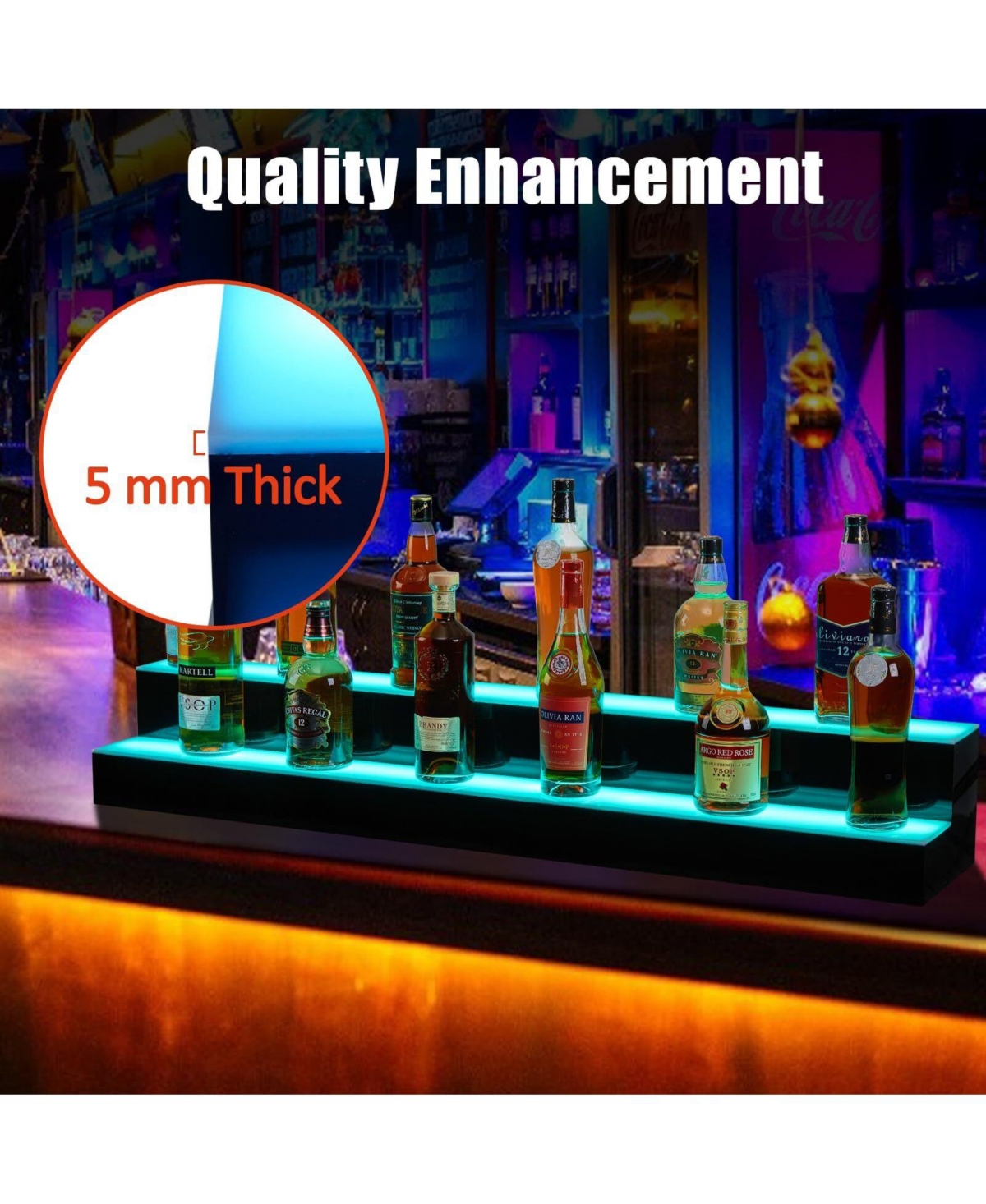 gaomon 48-Inch Led Acrylic Wine Display Rack - Remote Control, App-Controlled, Home Bar Accessories, Modern Design, and Party Wine Display