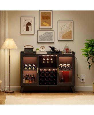 Bar Cabinet with LED Light, Liquor Cabinet with Racks & Glass Holder