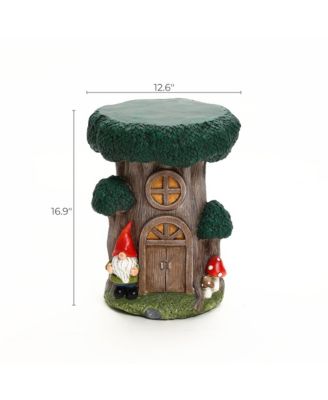 Outdoor Fairy House Side Table, 17'' Tree House Statue Concrete Accent End Table for Outdoor and Indoor, Plant Stand for Garden, Balcony