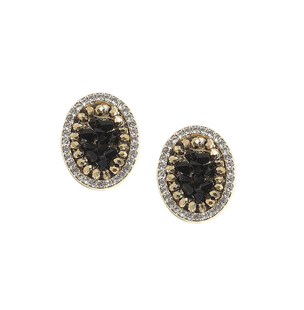 Sohi Embellished Cluster Oval Stud Earrings In Black