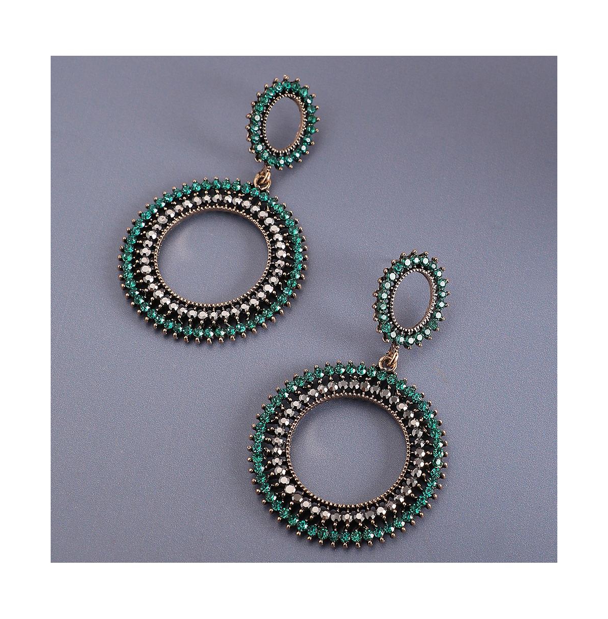 Sohi Circular Crystal Drop Earrings In Green