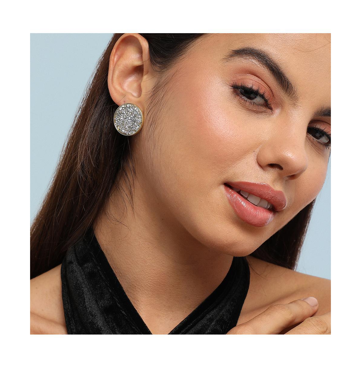 Sohi Embellished Cluster Circular Stud Earrings In Silver