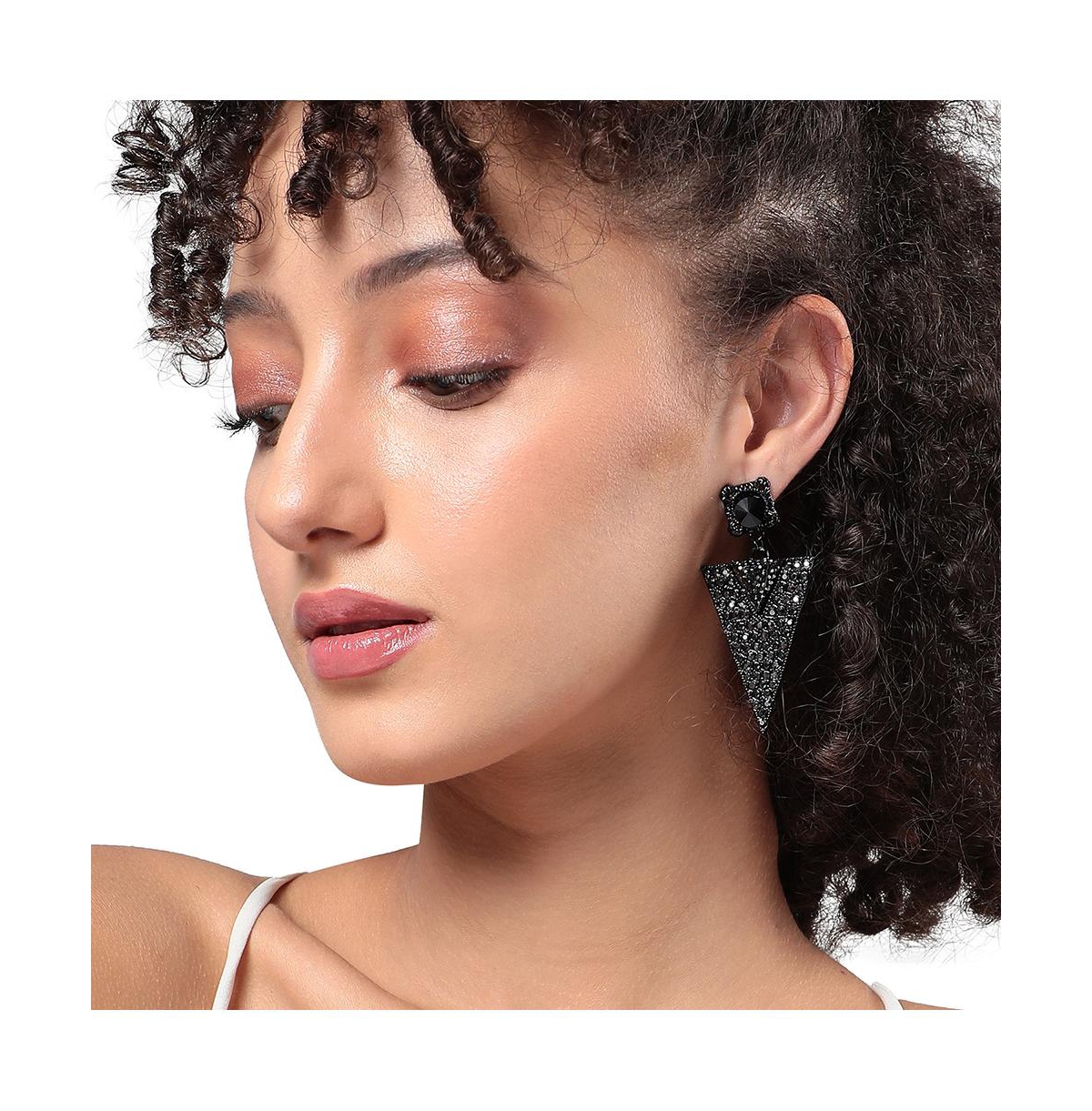 Sohi Embellished Triangle Drop Earrings In Black
