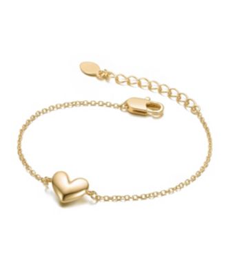 Minimalist Heart Charm Extended Chain Bracelet in White Gold Plated, 14K Gold Plated, or 18K Rose Gold Plated