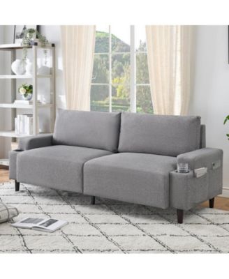 80.7" Modern Square Armrest Cushioned Sofa with Storage Bag and Cup Holders, Small Couch Mid Century for Living Room, Apartment and Office