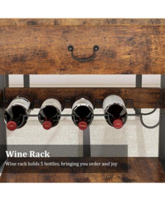 Dining Table Set with 2 Benches for 4 Kitchen Table Set with Storage Drawers & Wine Rack for Breakfast Nook and Small Space Dining Room Table Set with Metal Frame for Living Room