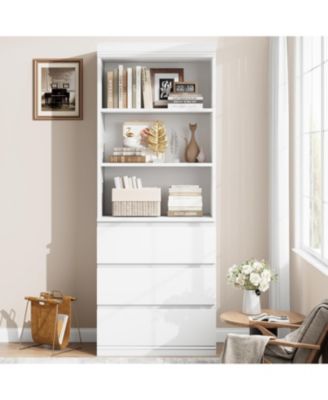 Bookcase with Drawers 70.27 Inches Tall Bookshelf Farmhouse Bookcases
