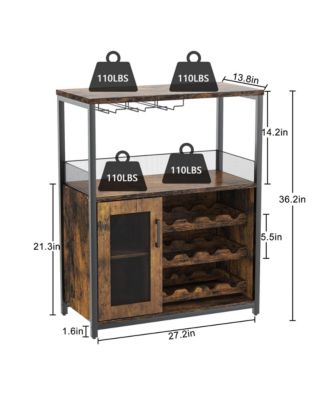 Wine Bar Cabinet with Detachable Wine Rack, Bar Rack Cabinet with Glass Holder and 1 Drawer, Mesh Door, Small Sideboard and Buffet Cabinet for Liquor and Glasses