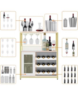 Wine Bar Cabinet with LED Light 36''H Coffee Bar Cabinet with Detachable Wine Rack and Glass Holder Kitchen Buffet Sideboard w/Storage Shelf Freestanding Liquor Cabinet for Living Room