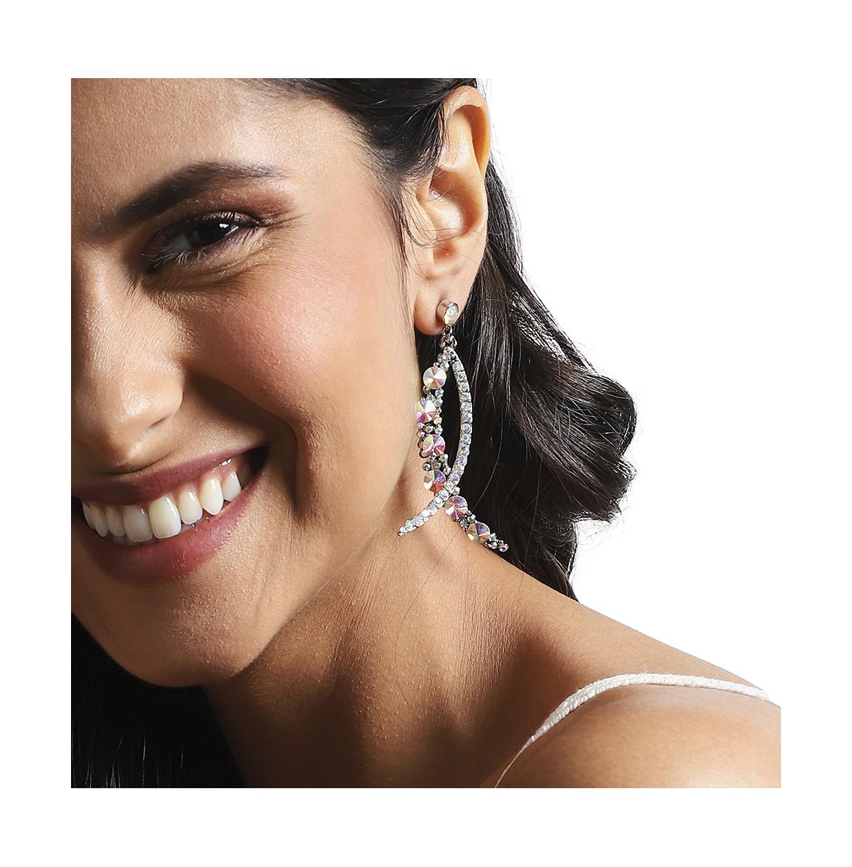 Shop Sohi Rhinestone Crescent Drop Earrings In Silver