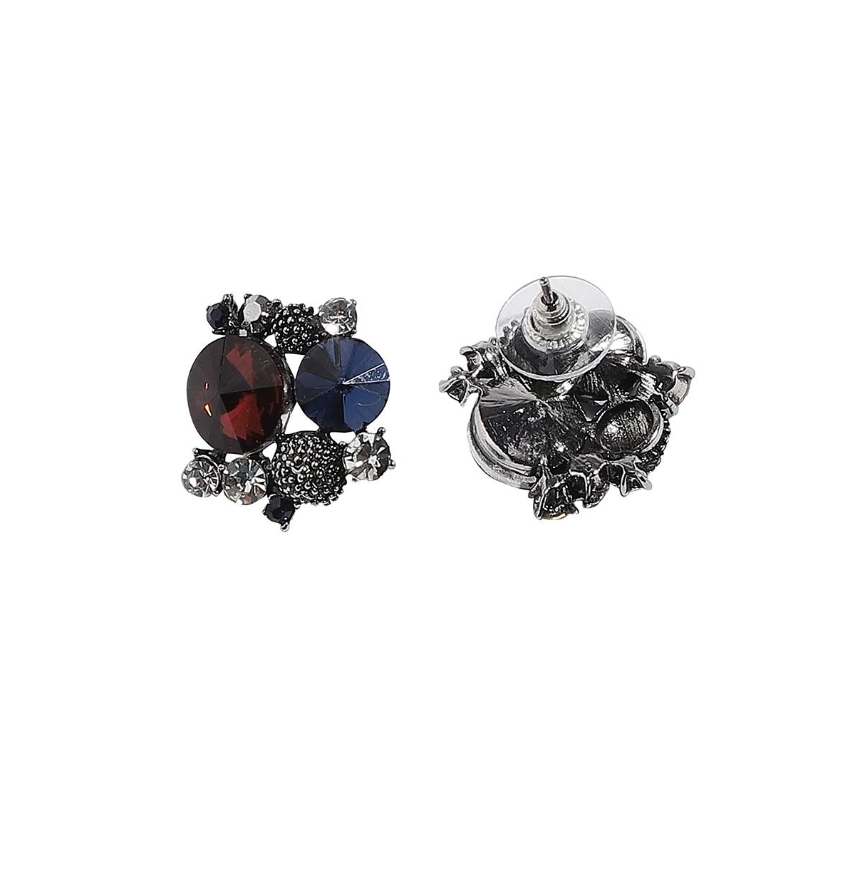 Sohi Crystal Textured Stud Earrings In Grey
