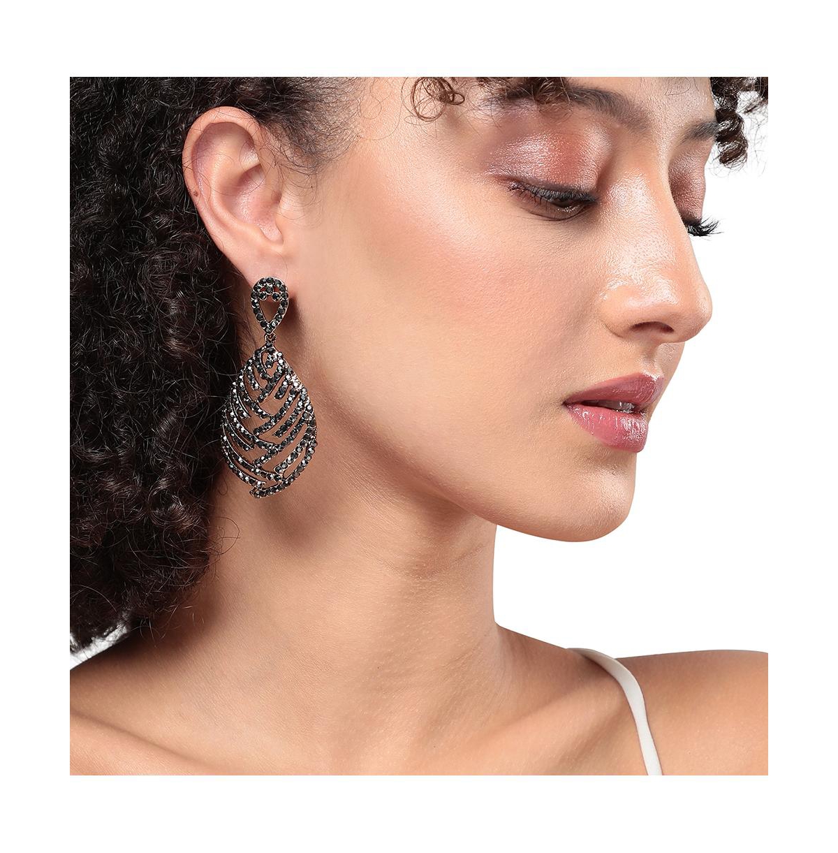 Sohi Embellished Overlay Teardrop Earrings In Silver