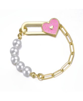 Kids Plated Bracelet with Pearls and Enamel Heart Clasp