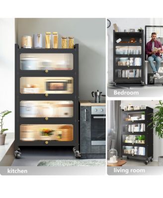 4 Door Accent Cabinet, 5 Tier Kitchen Organizer Shelf, Black