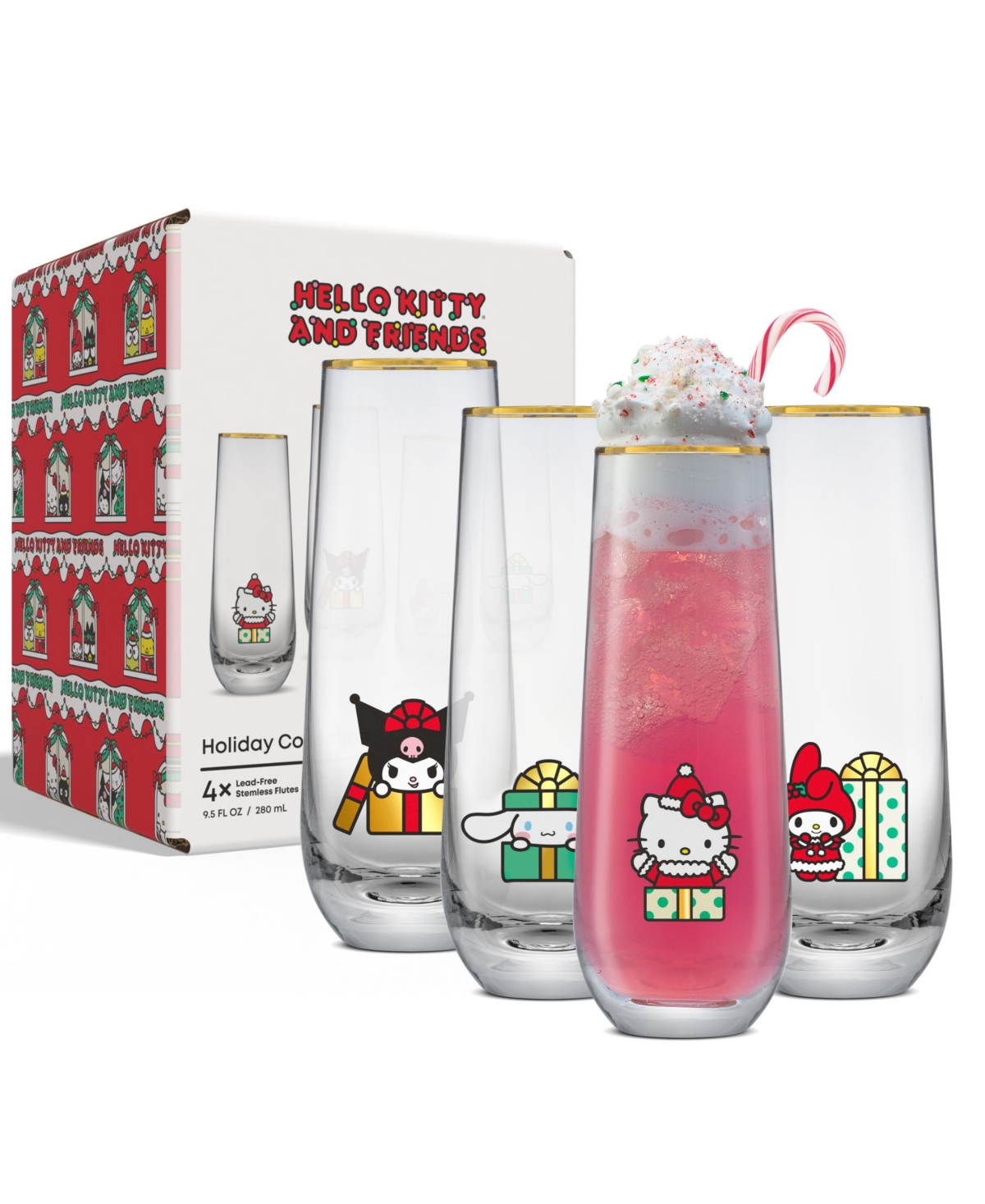 Joyjolt Hello Kitty And Friends Holiday Stemless Flutes, Set Of 4 In Multi